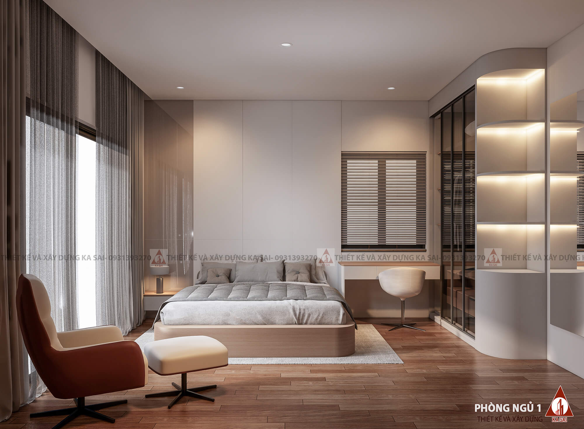 Phòng ngủ thiết kế nhà 2 tầng 9x12m