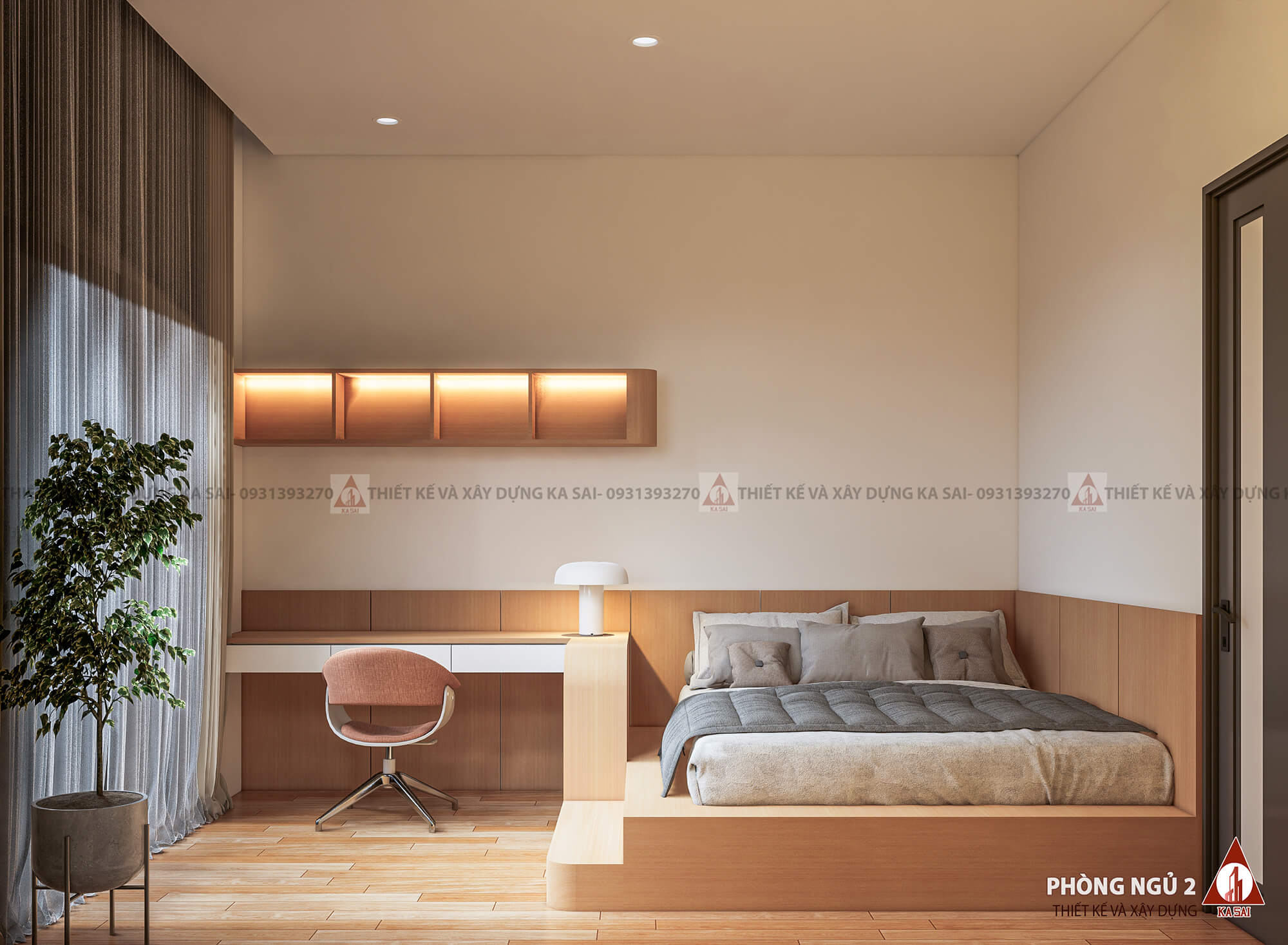 Phòng ngủ 2 thiết kế nhà 100m2 5x20 3 tầng