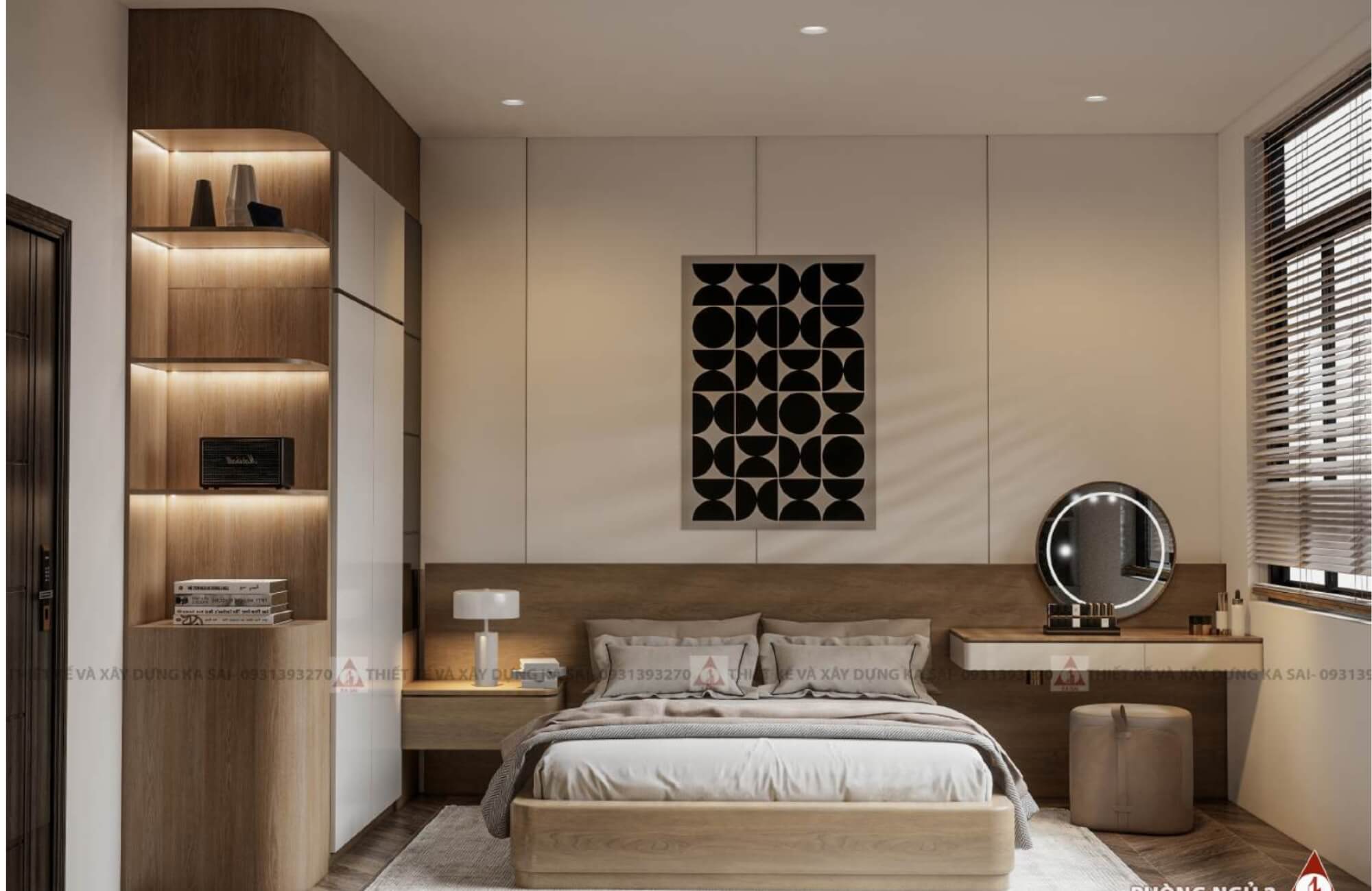 Phòng ngủ 2 mẫu nhà 2 tầng 6x13m