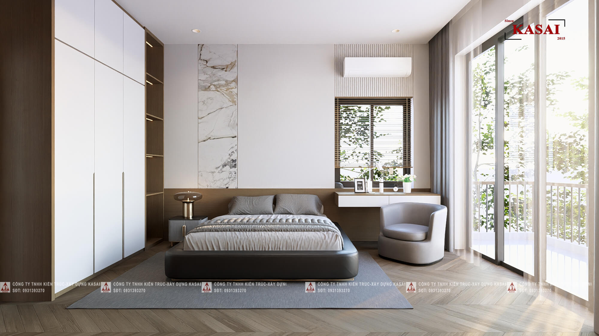 Phòng ngủ 2 nhà 2 tầng 6x10m
