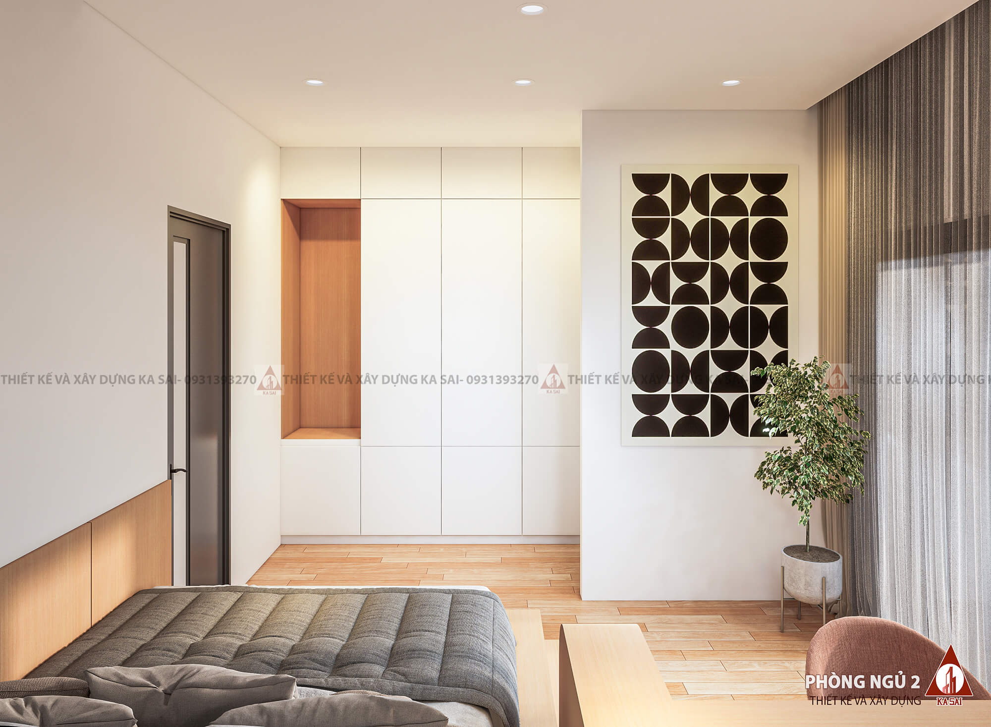 Phòng ngủ 2 thiết kế nhà 100m2 5x20 3 tầng