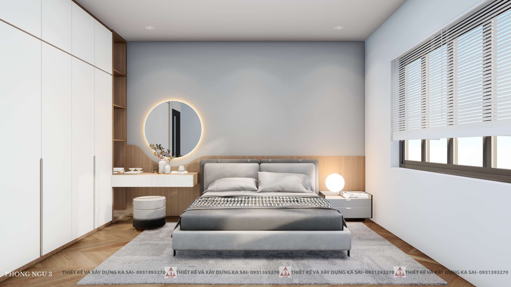 Phòng ngủ 3 mẫu nhà ống 5.5m hai tầng