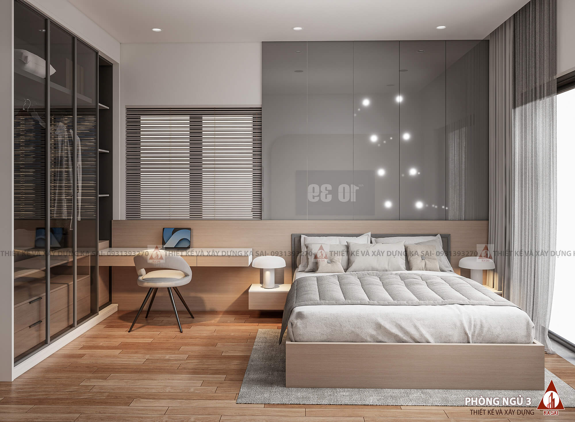 Phòng ngủ thiết kế mẫu nhà 9x12m đẹp 3 tầng