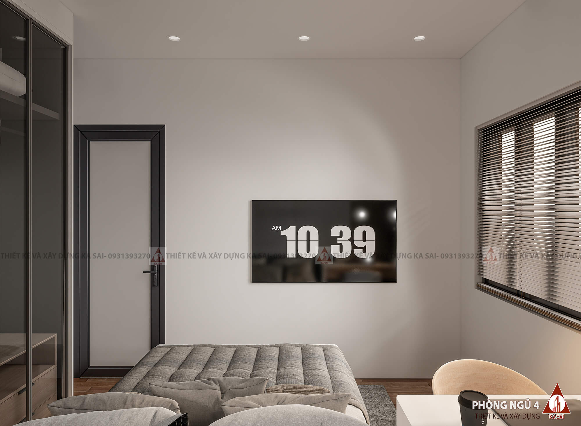 Phòng ngủ 3 thiết kế nhà 2 tầng 9x12m