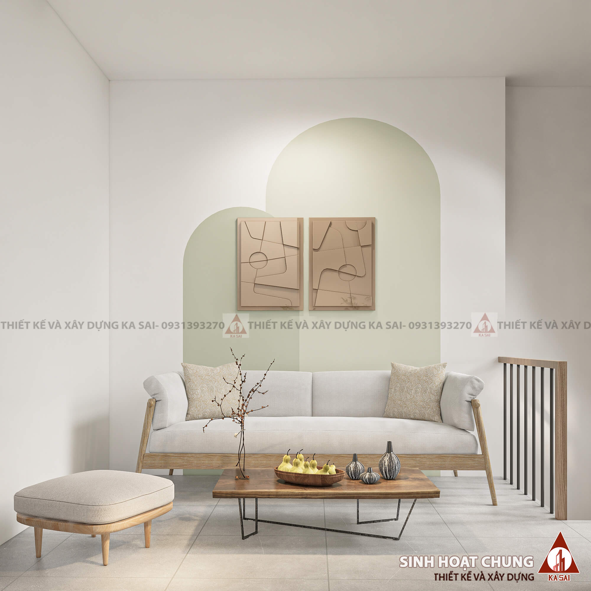 Phòng sinh hoạt chung nhà 2 tầng đẹp 3 phòng ngủ diện tích 6m x13m