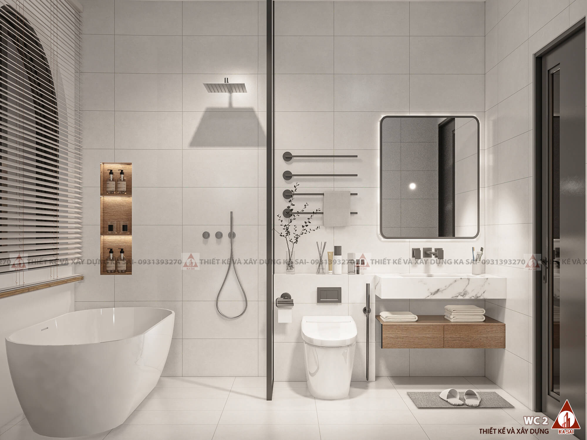 Phòng WC nhà 2 tầng đẹp 3 phòng ngủ diện tích 6m x13