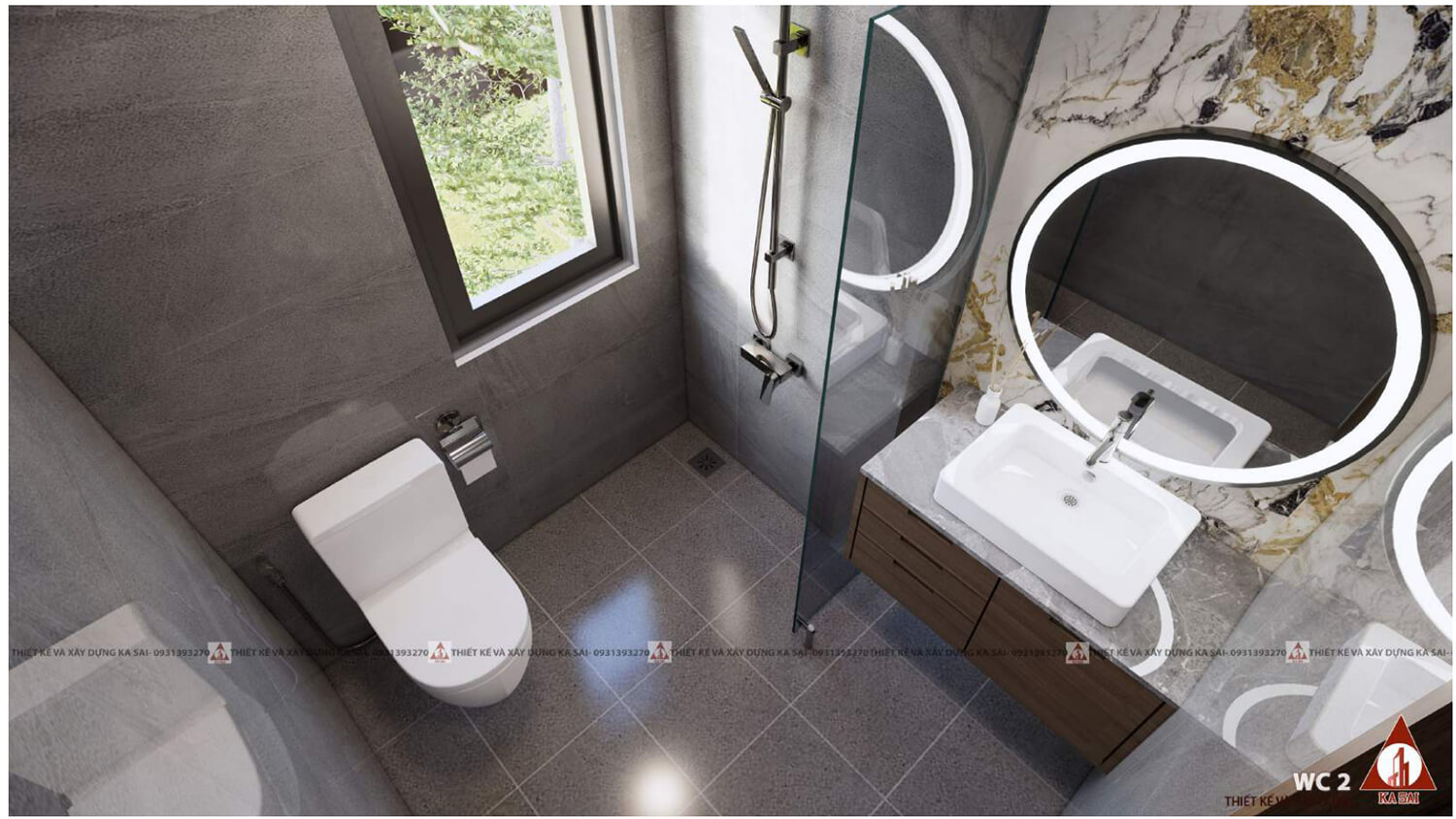 Phòng WC nhà lệch tầng đẹp 5m