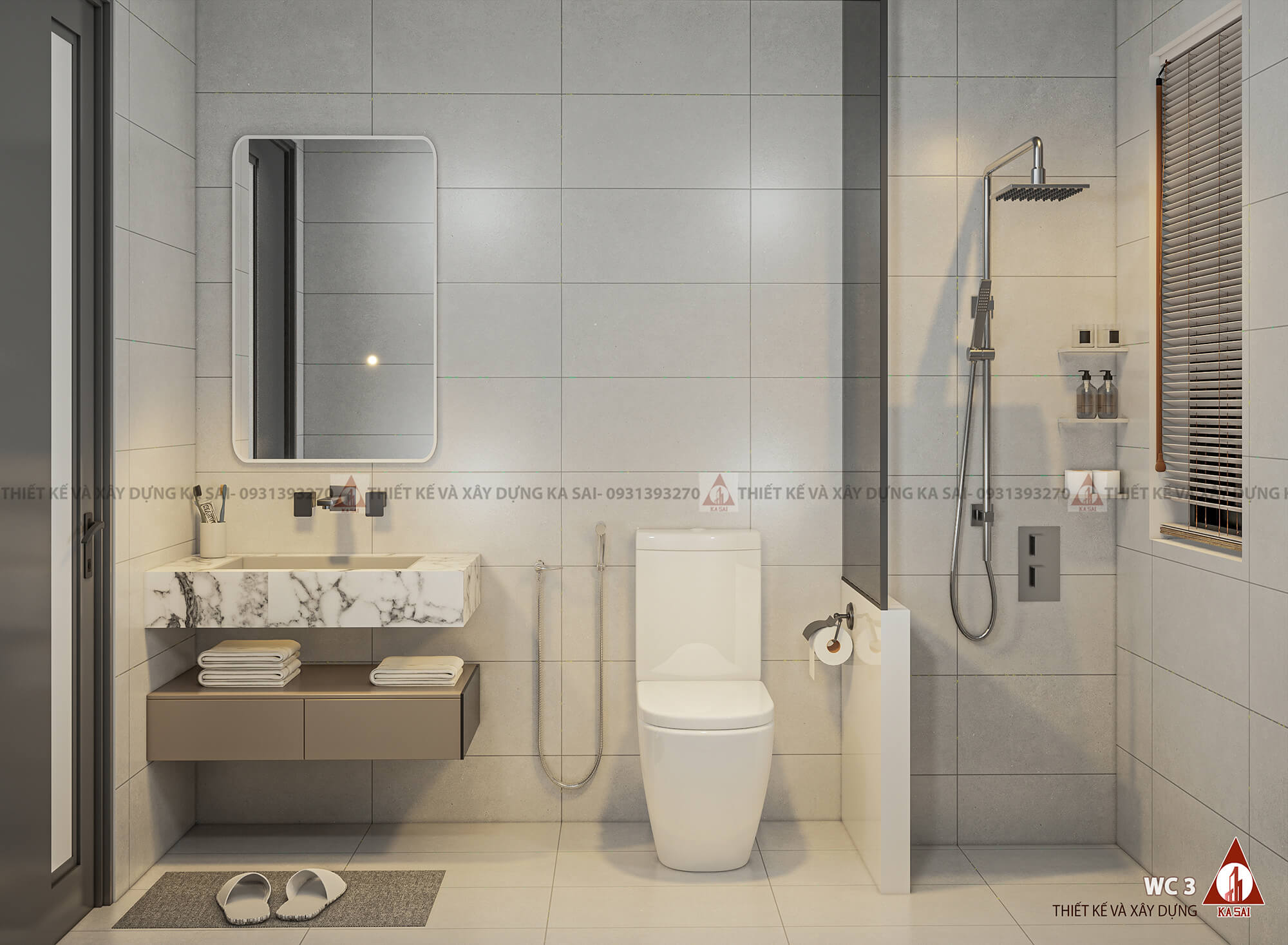 Phòng WC thiết kế nhà 100m2 5x20 3 tầng