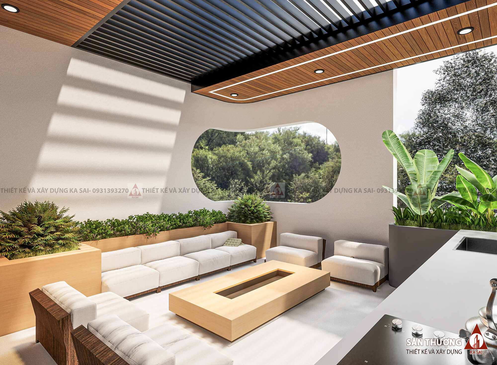 Sân thượng thiết kế nhà 100m2 5x20 3 tầng