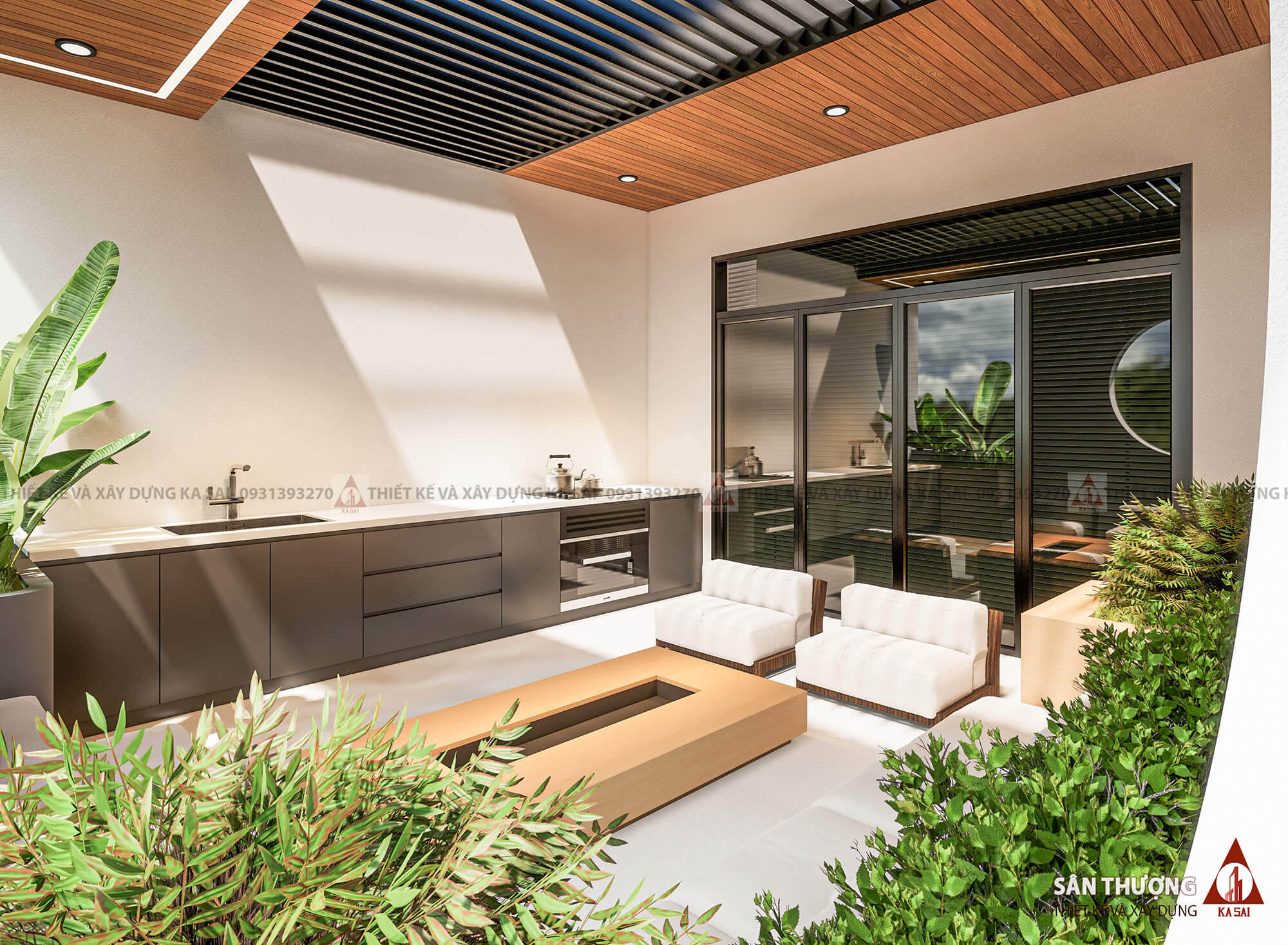 Sân thượng thiết kế nhà 100m2 5x20 3 tầng