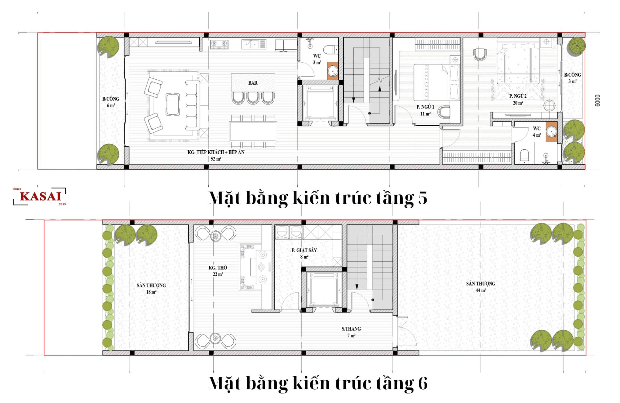 Tầng 5, 6 bản vẽ thiết kế nhà vừa ở vừa cho thuê phòng trọ