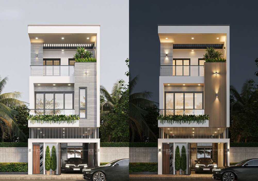 Thiết kế nhà ống 3 tầng 5x17m với gạch thẻ ốp tường độc đáo