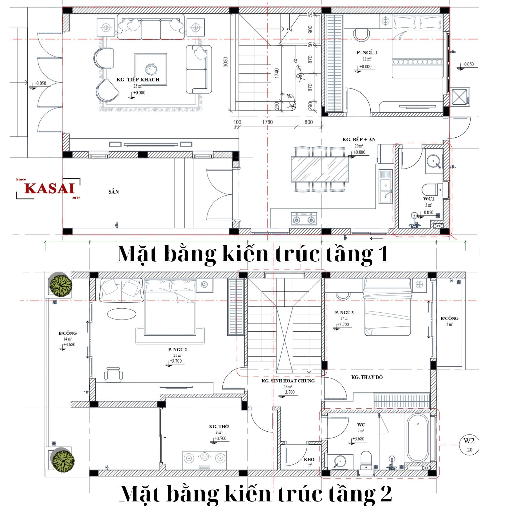 Bản vẽ thiết kế mẫu nhà 7x12m 2 tầng