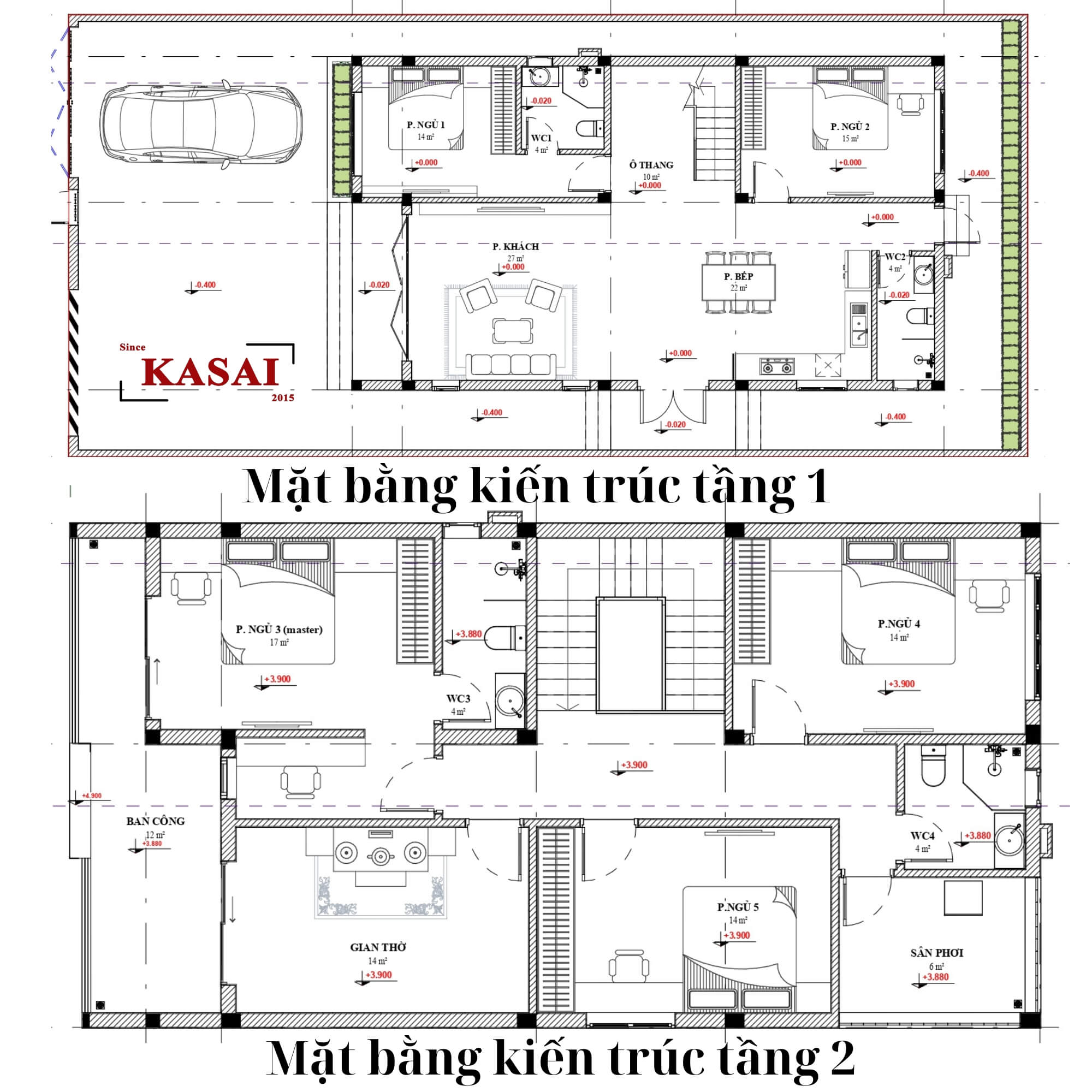 Bản vẽ thiết kế nhà 2 tầng 5 phòng ngủ