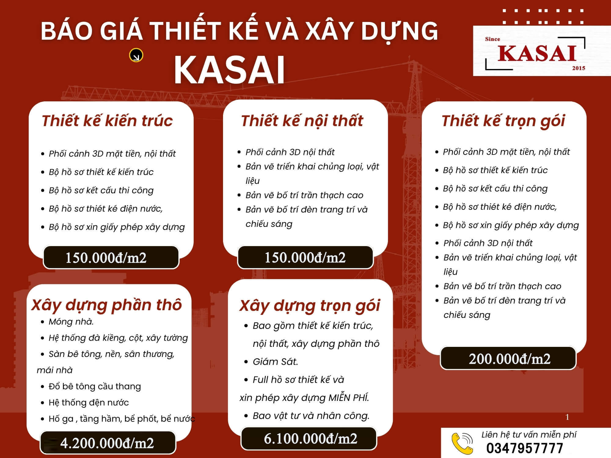 Báo giá xây dựng Kasai mới nhất 2025