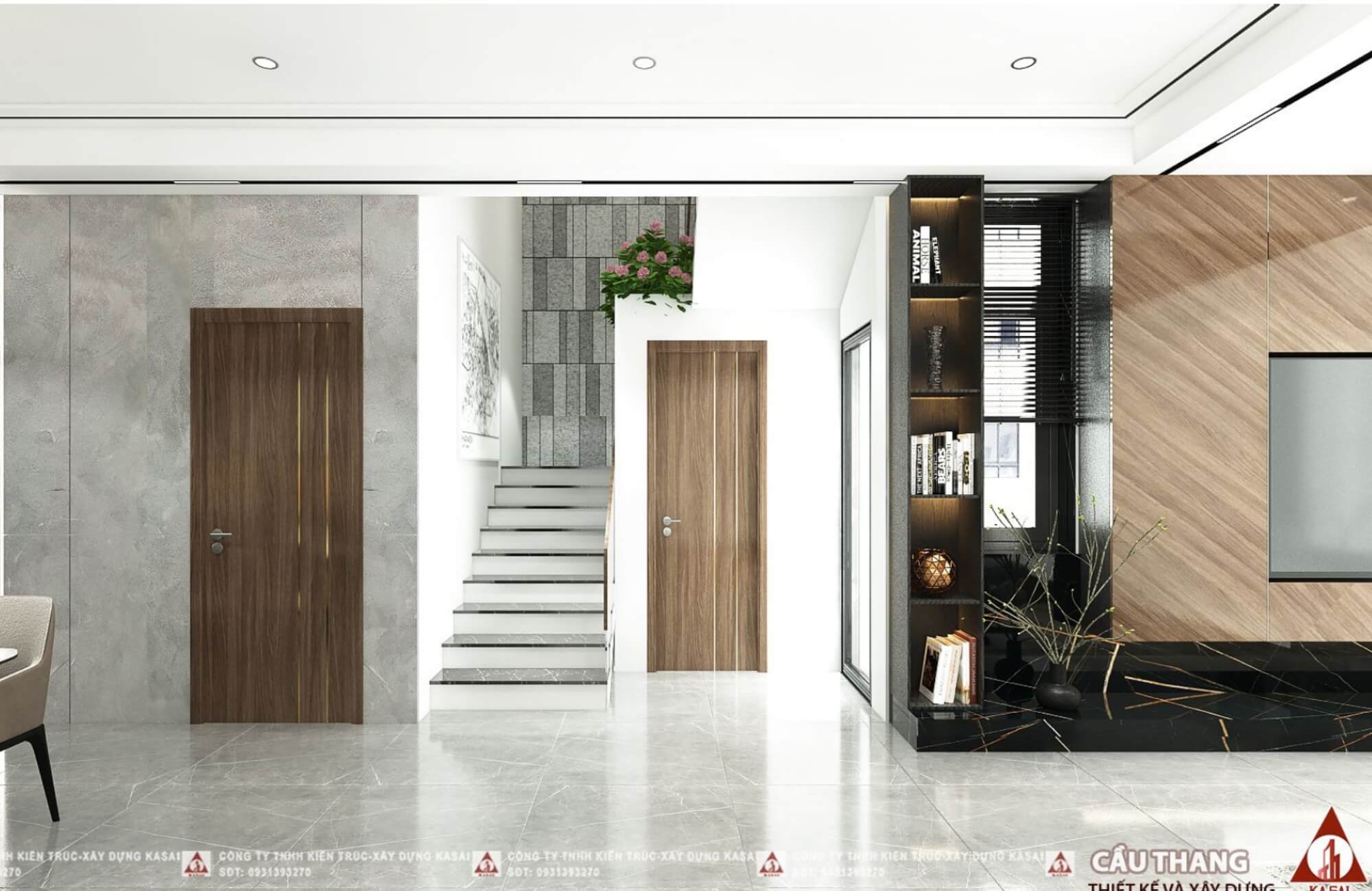 Cầu thang mẫu nhà 2 tầng 8x10m mái Nhật