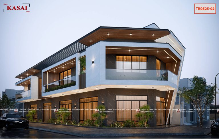Mẫu nhà 2 mặt tiền vát góc 2 tầng
