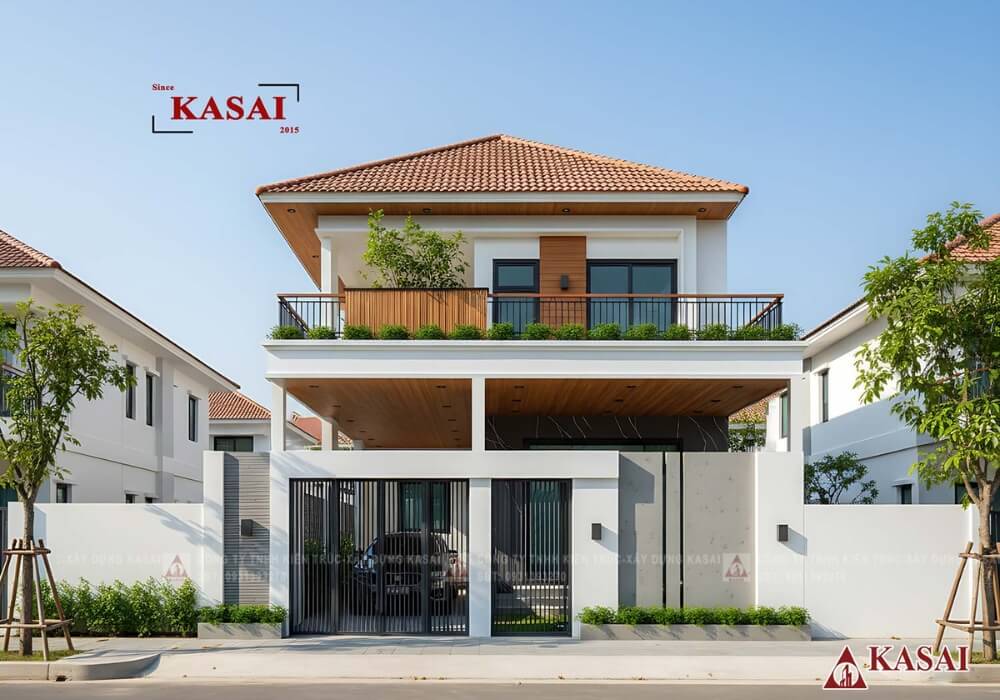 Mẫu nhà 2 tầng 8x10m mái Nhật tạo dấu ấn mạnh mẽ giữa phố