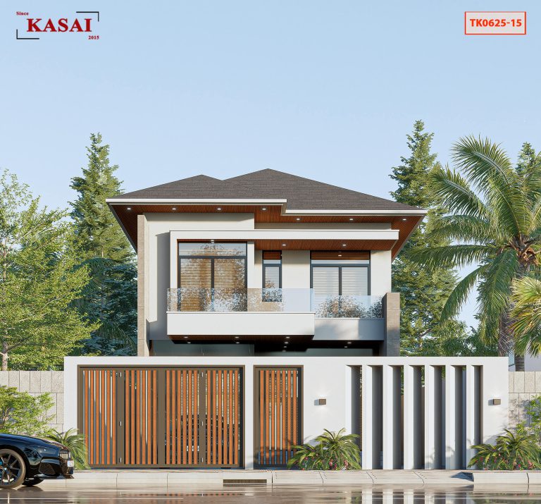 Mẫu nhà 2 tầng mái Nhật 5 phòng ngủ