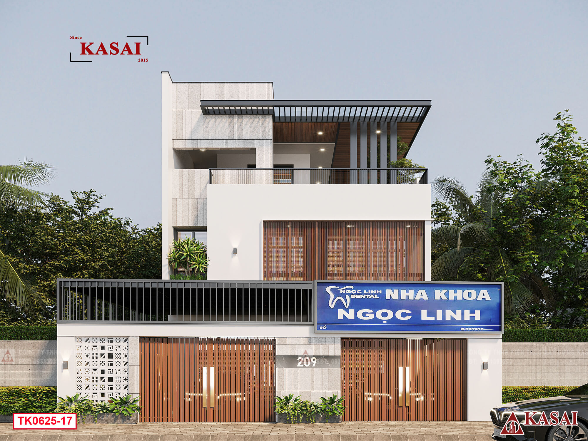 Mẫu nhà mặt tiền 11m vừa ở, kinh doanh phòng khám nha khoa