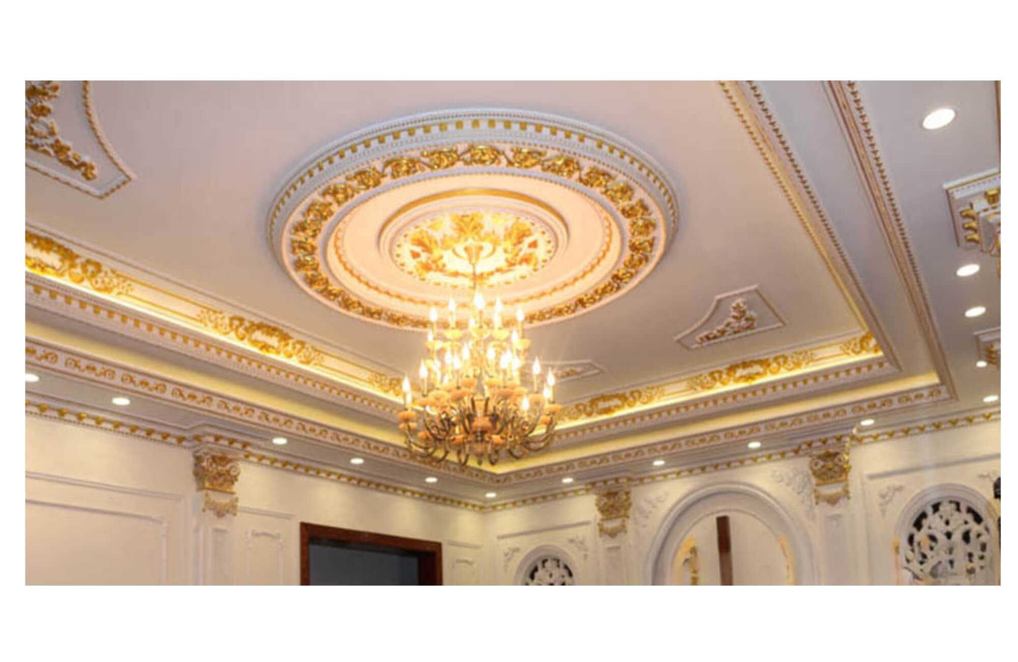 Phối màu phào chỉ trần nhà đẹp màu vàng