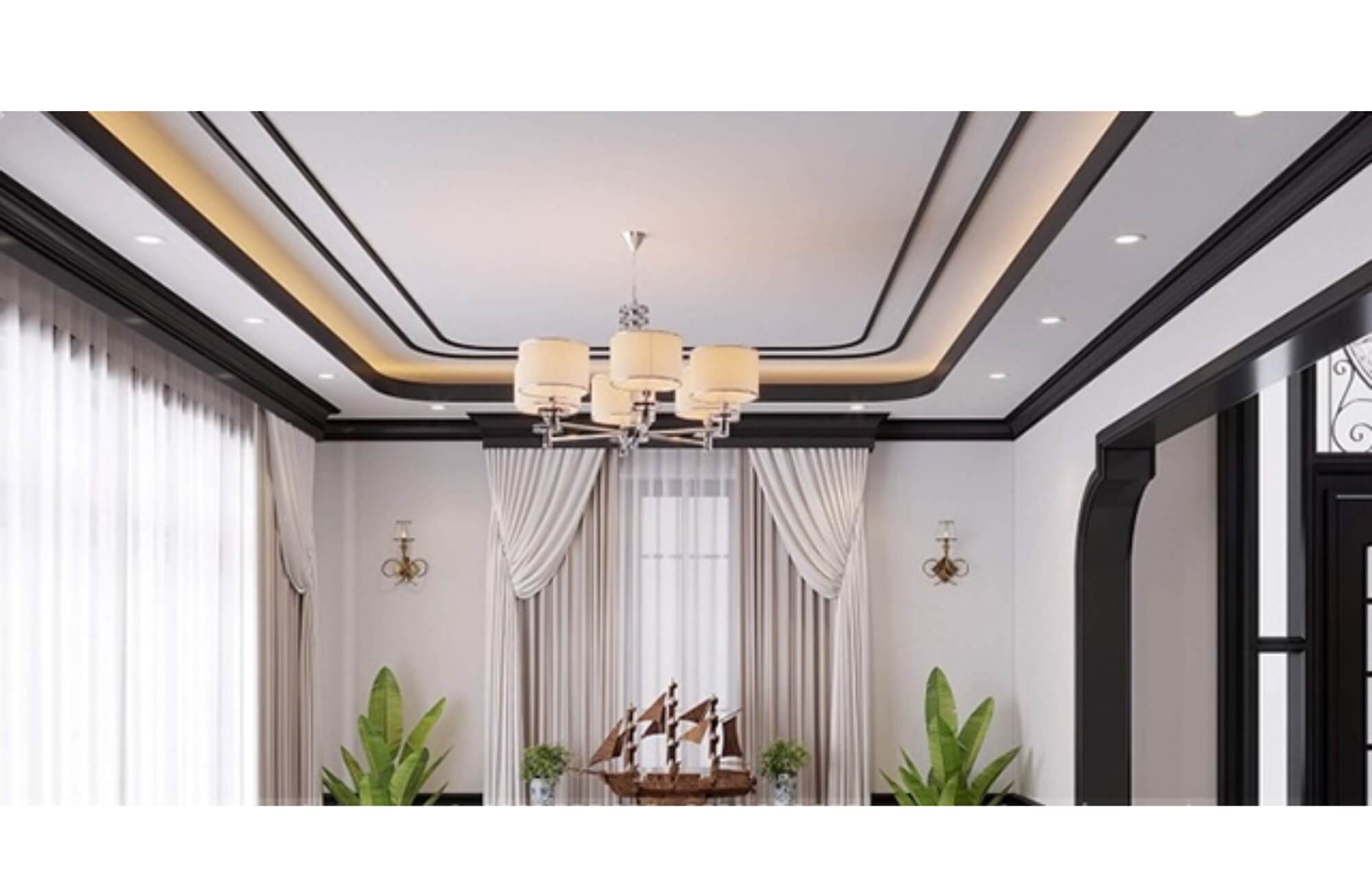 Phối màu phào chỉ trần nhà đẹp màu xám
