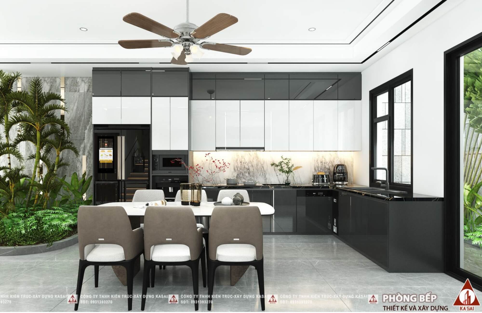 Phòng bếp mẫu nhà 2 tầng 8x10m mái Nhật