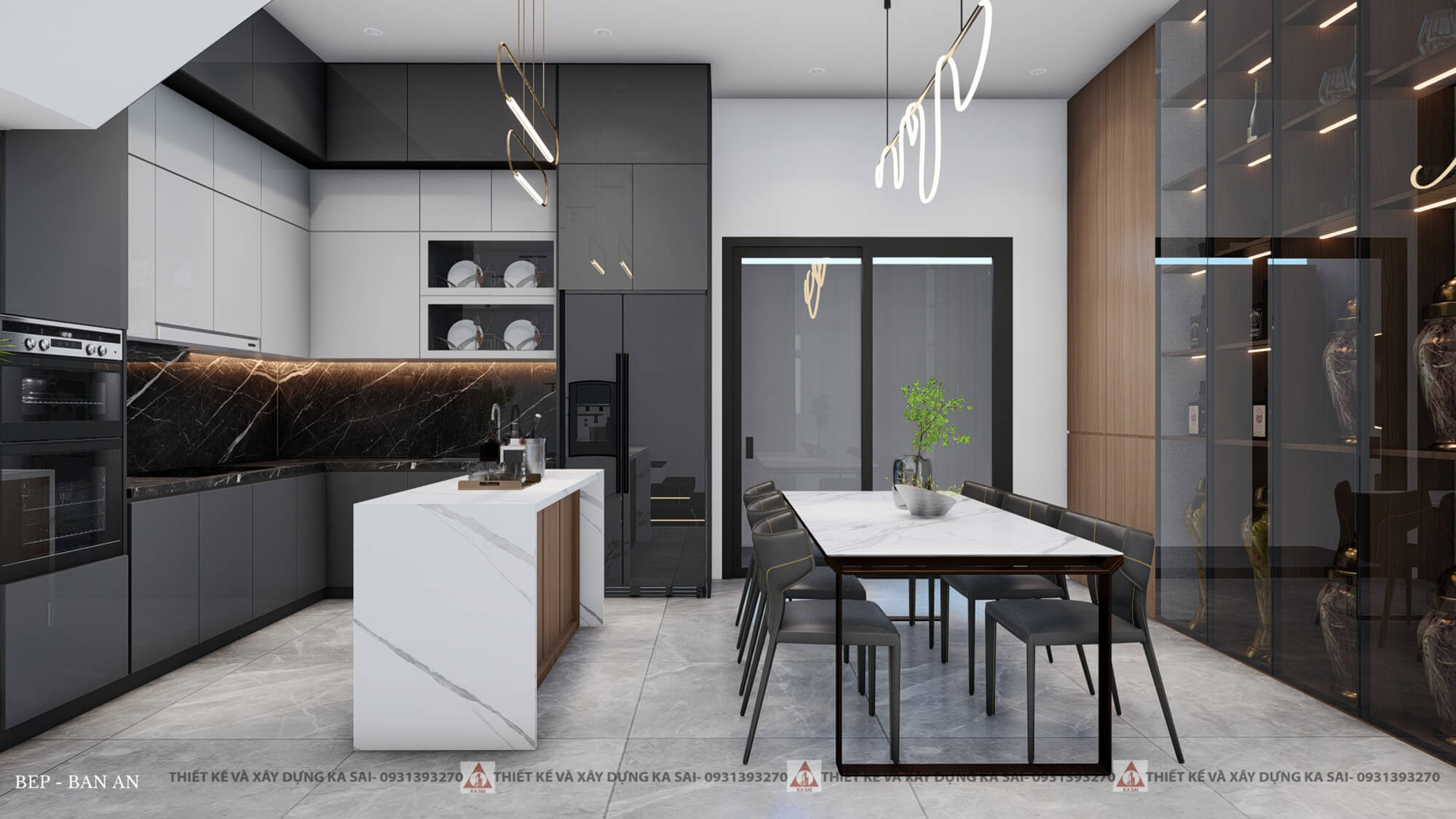 Phòng bếp mẫu nhà 6x18m đẹp