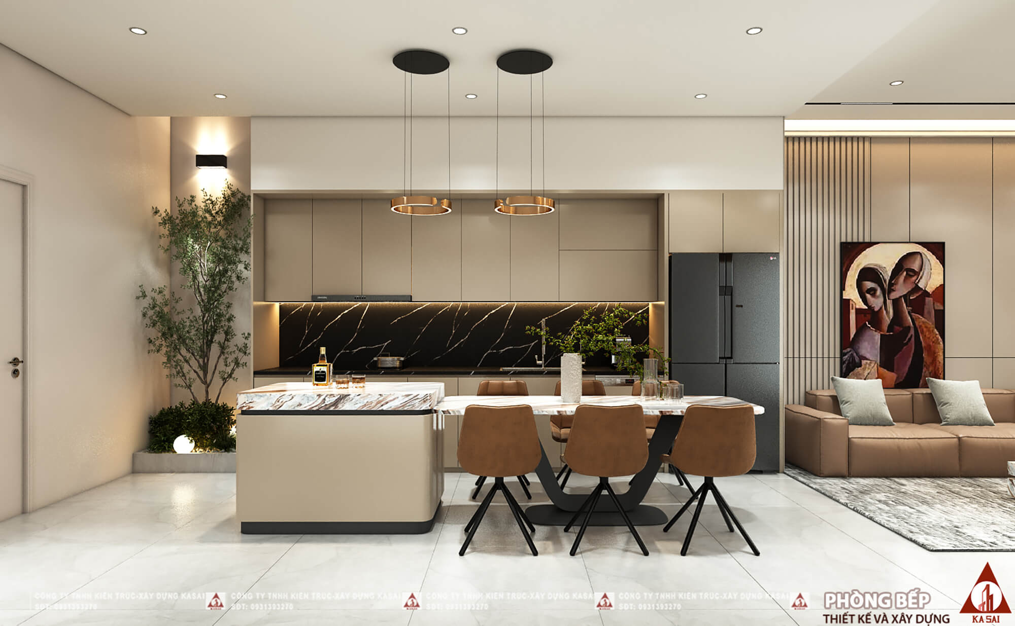 Phòng bếp bản vẽ thiết kế nhà 5x17 3 tầng đẹp