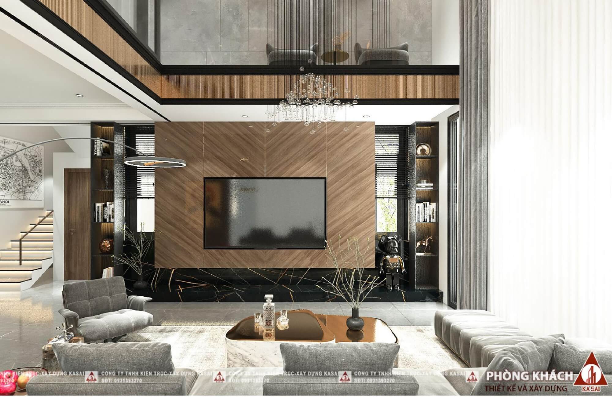 Phòng khách mẫu nhà 2 tầng 8x10m mái Nhật