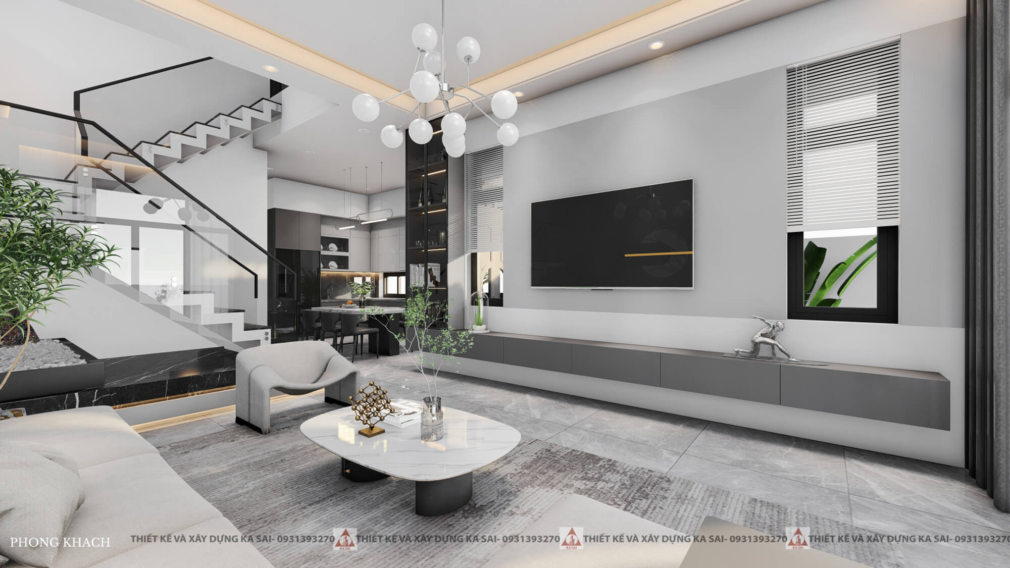 Phòng khách mẫu nhà 7x12m 2 tầng