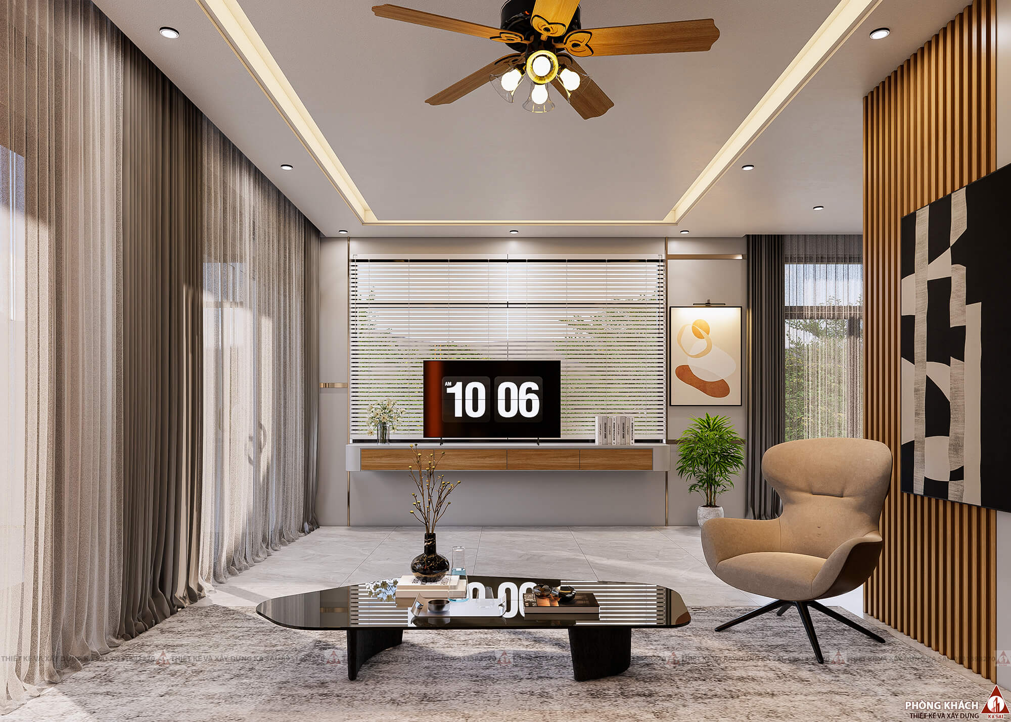 Phòng khách thiết kế nhà mặt tiền 7m sâu 12m đẹp