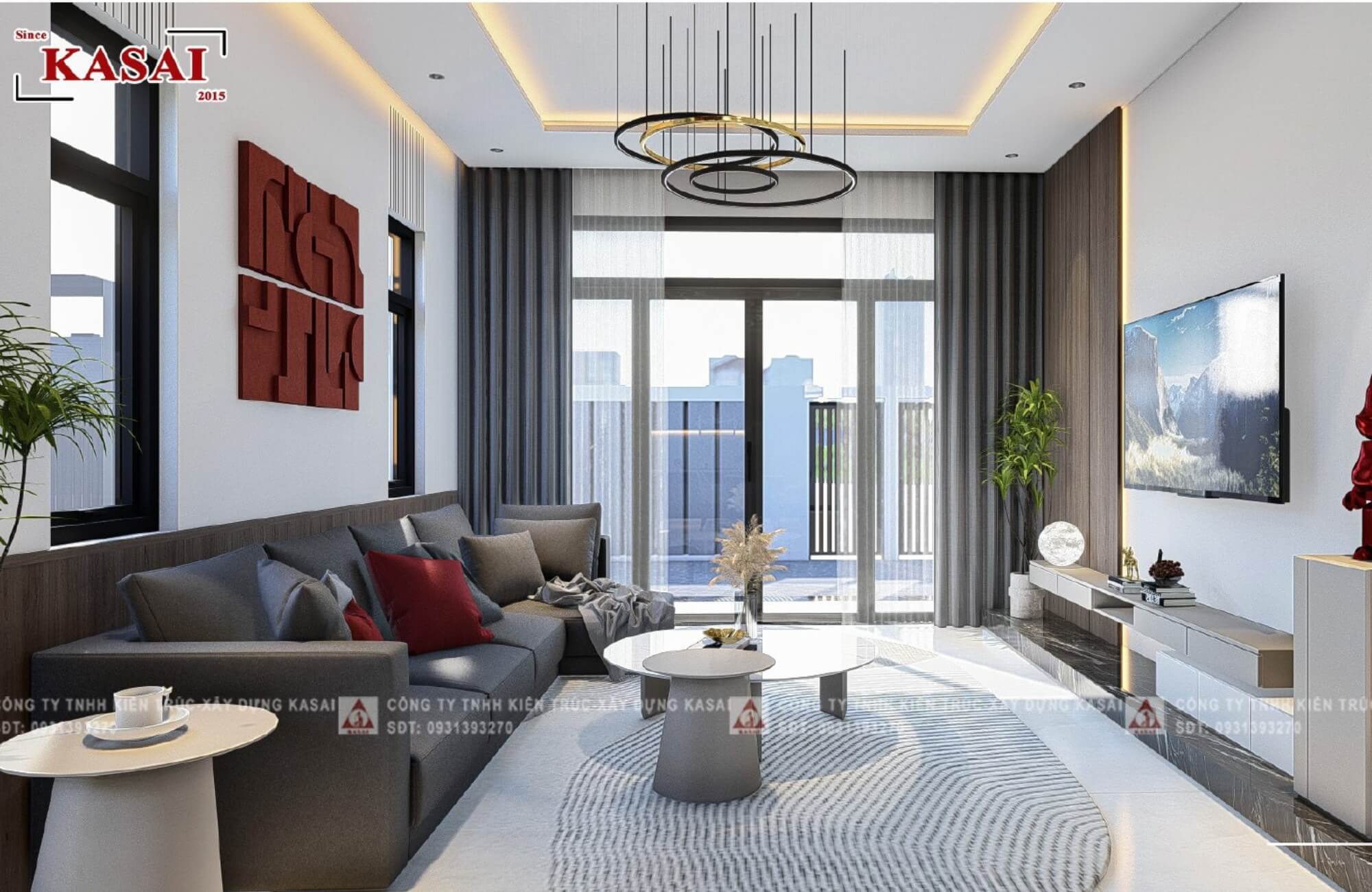 Phòng khách mẫu nhà 2 tầng mái Nhật 5 phòng ngủ