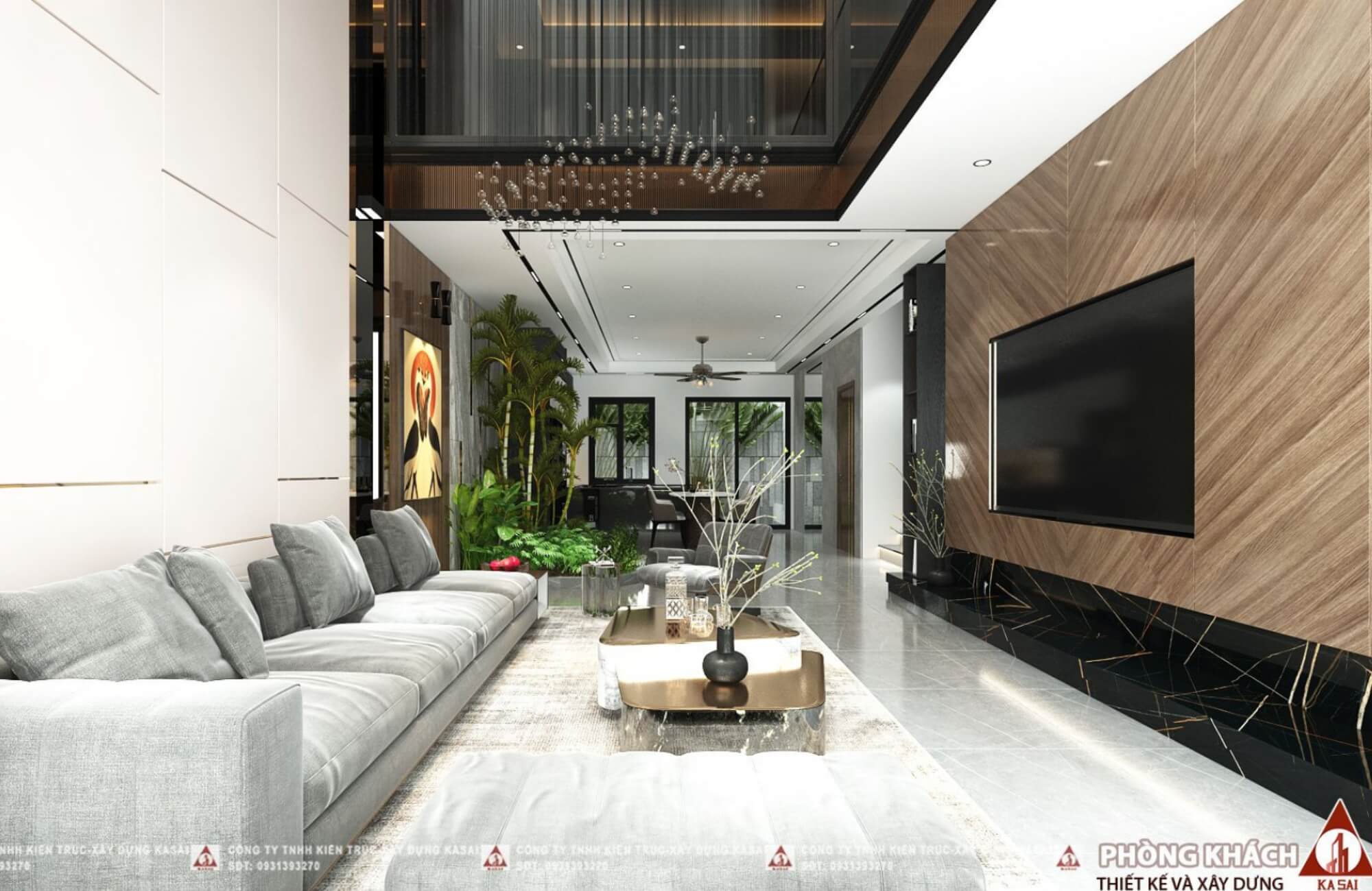 Phòng khách mẫu nhà 2 tầng 8x10m mái Nhật