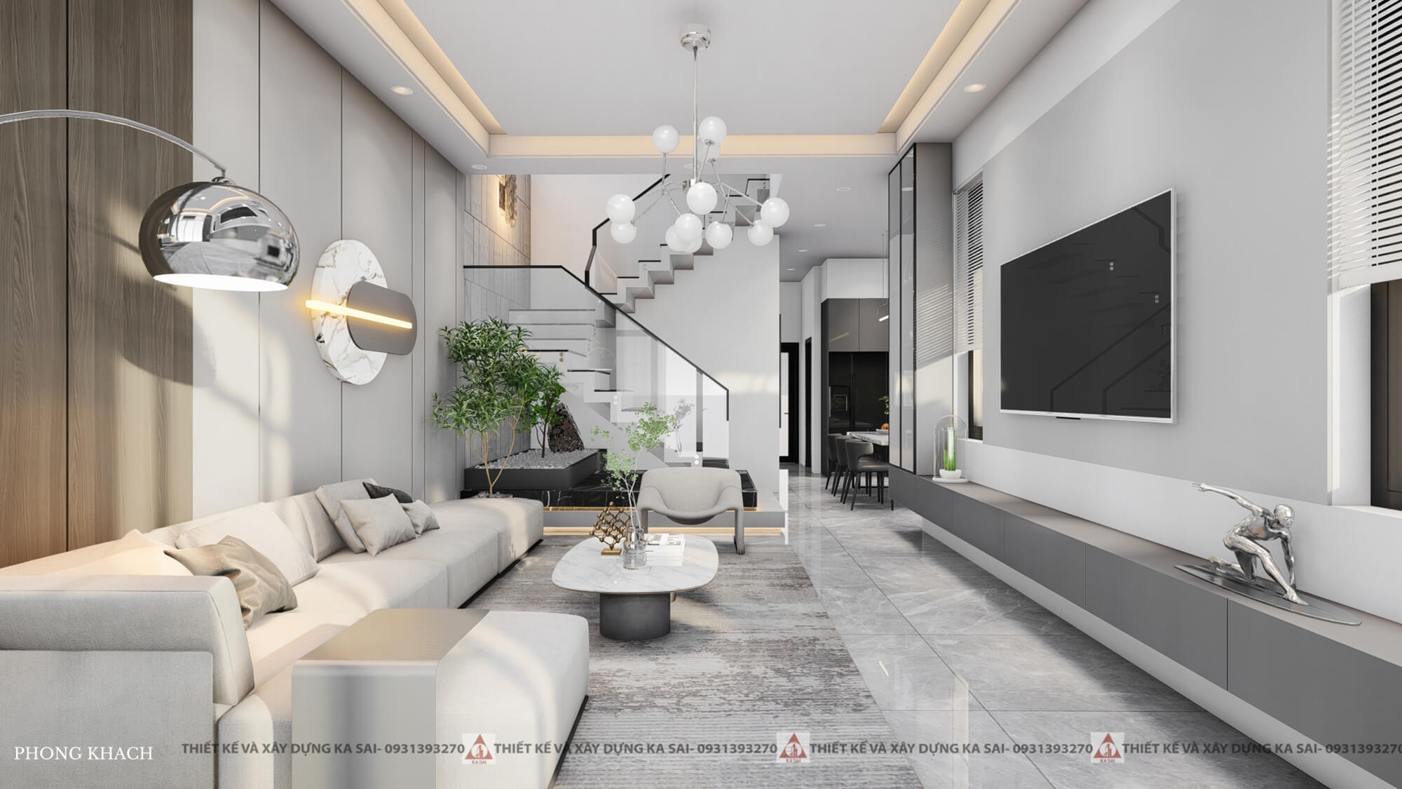 Phòng khách mẫu nhà 7x12m 2 tầng