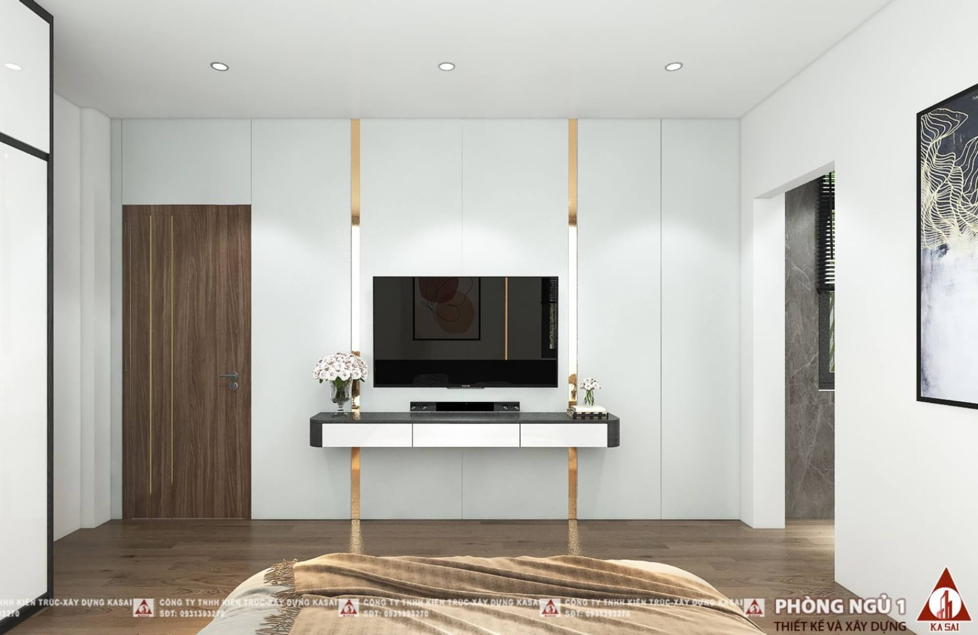 Phòng ngủ 1 mẫu nhà 2 tầng 8x10m mái Nhật