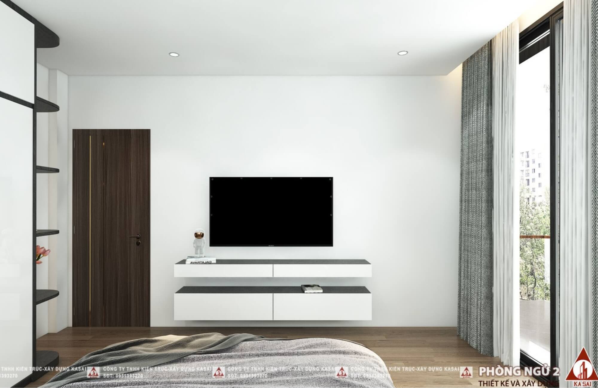 Phòng ngủ 2 mẫu nhà 2 tầng 8x10m mái Nhật