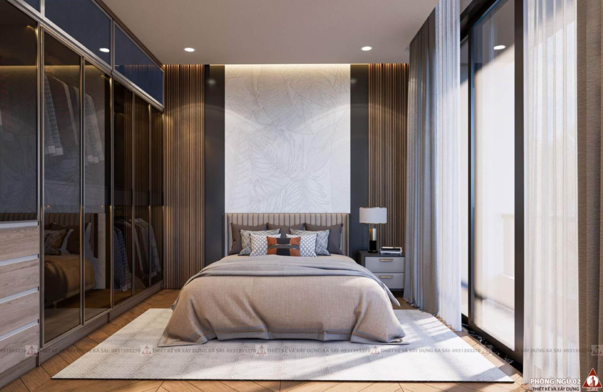 Phòng ngủ mẫu nhà 2 tầng rộng 7m dài 12m chữ L