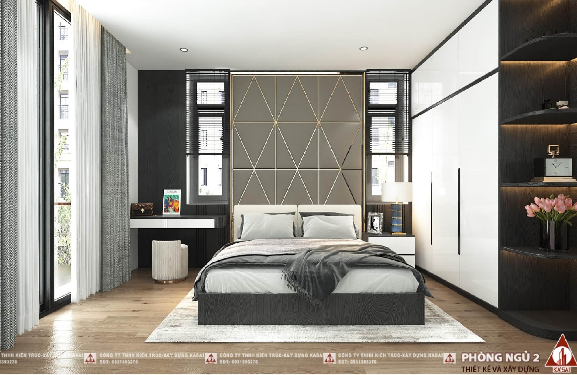 Phòng ngủ 2 mẫu nhà 2 tầng 8x10m mái Nhật