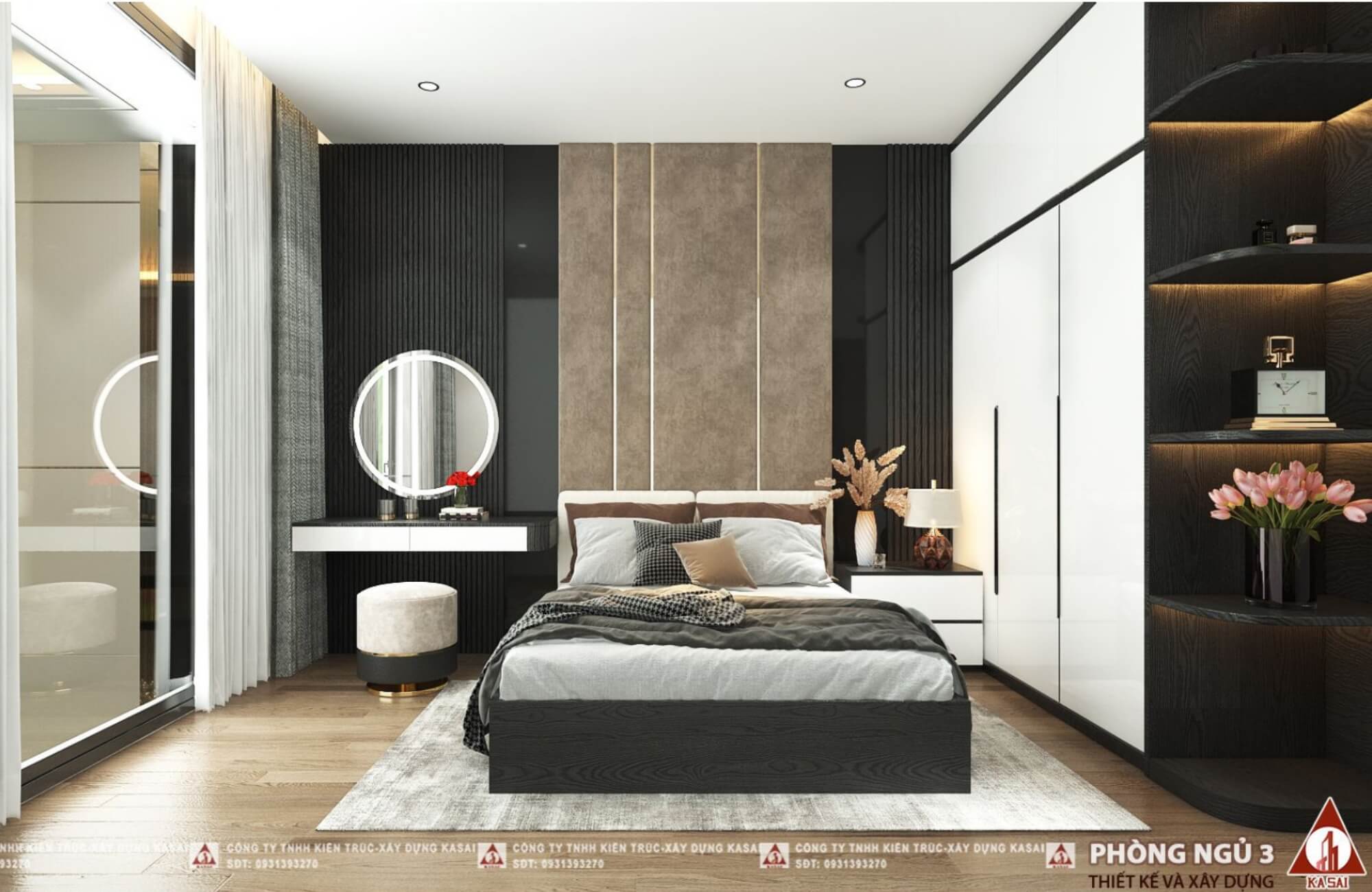 Phòng ngủ 3 mẫu nhà 2 tầng 8x10m mái Nhật