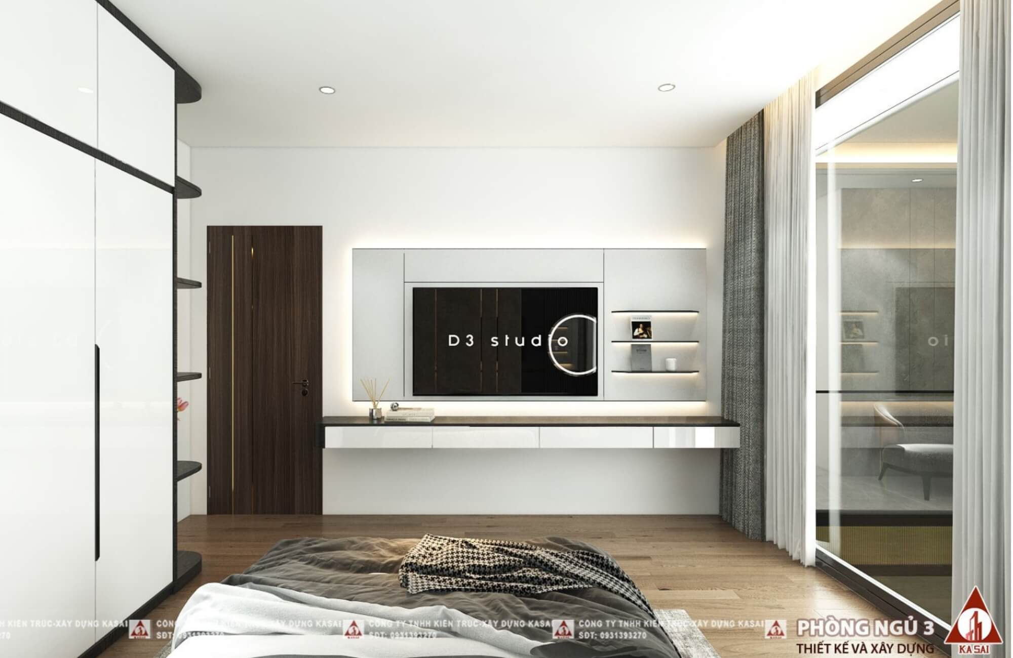 Phòng ngủ 3 mẫu nhà 2 tầng 8x10m mái Nhật