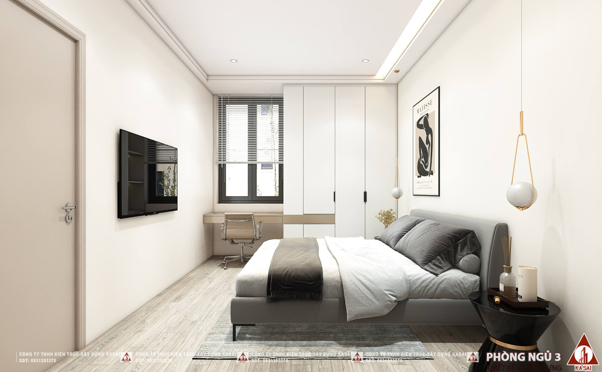 Phòng ngủ 3 bản vẽ thiết kế nhà 5x17 3 tầng đẹp