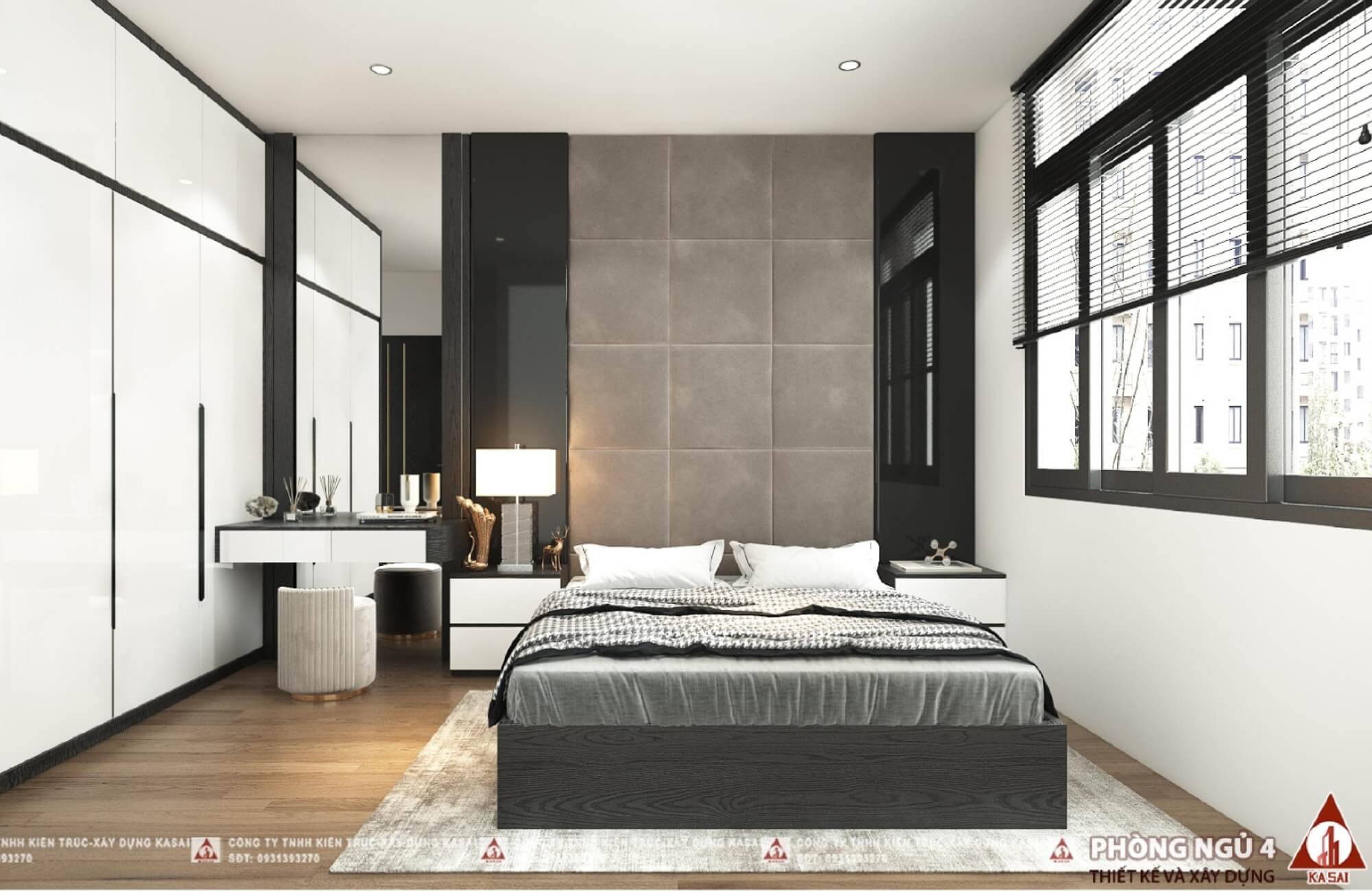 Phòng ngủ 4 mẫu nhà 2 tầng 8x10m mái Nhật