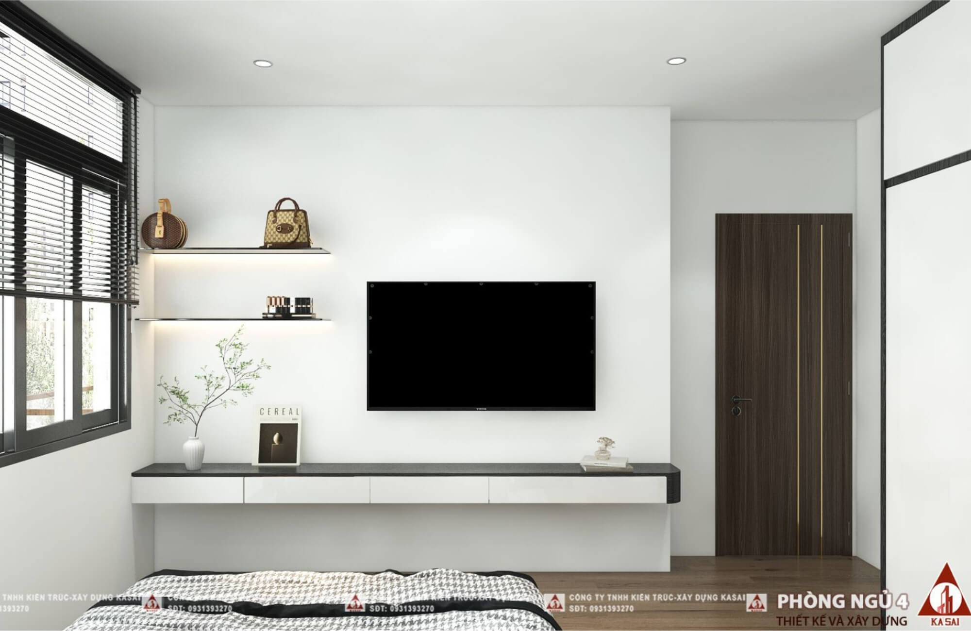 Phòng ngủ 4 mẫu nhà 2 tầng 8x10m mái Nhật