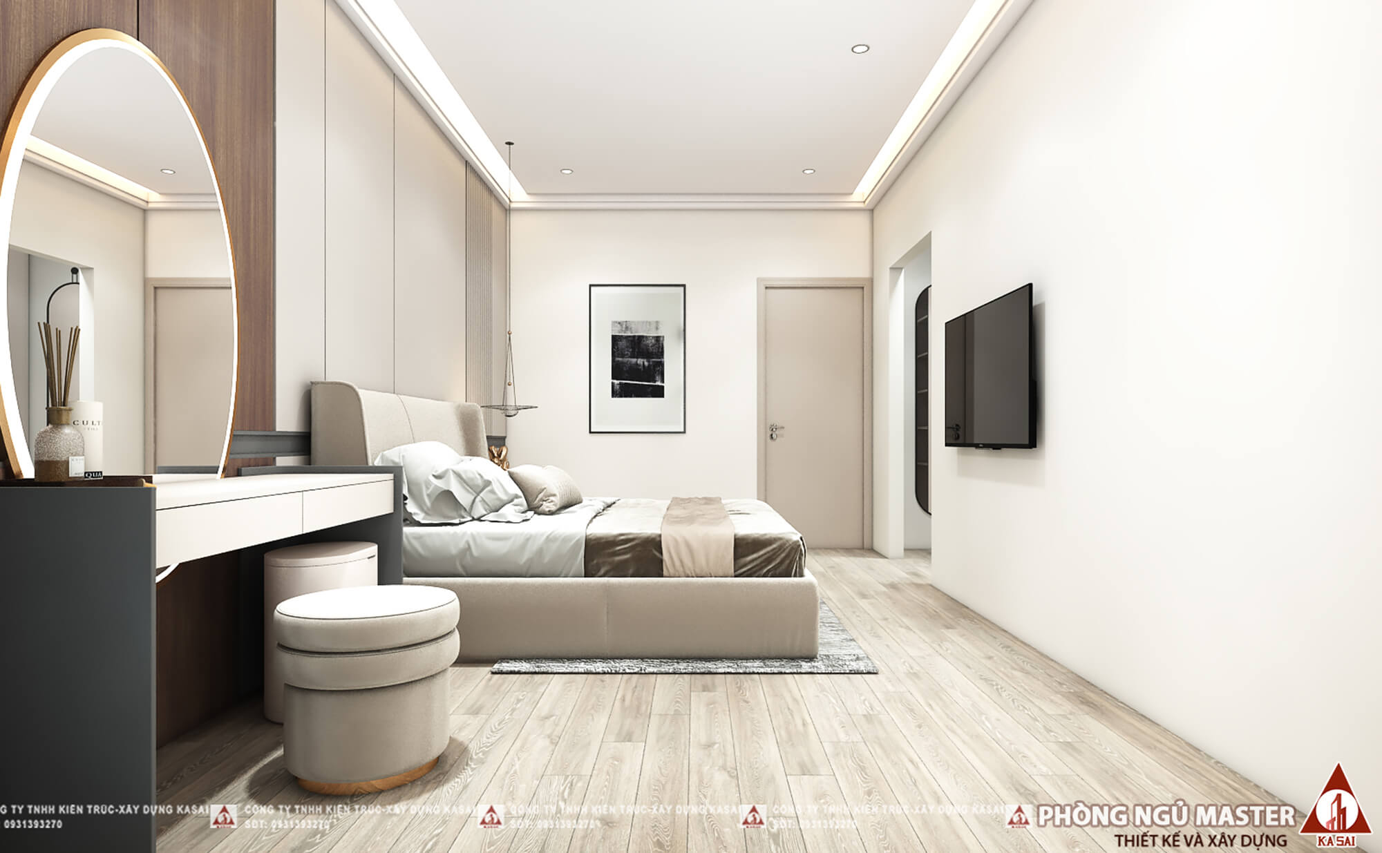 Phòng ngủ master bản vẽ thiết kế nhà 5x17 3 tầng đẹp