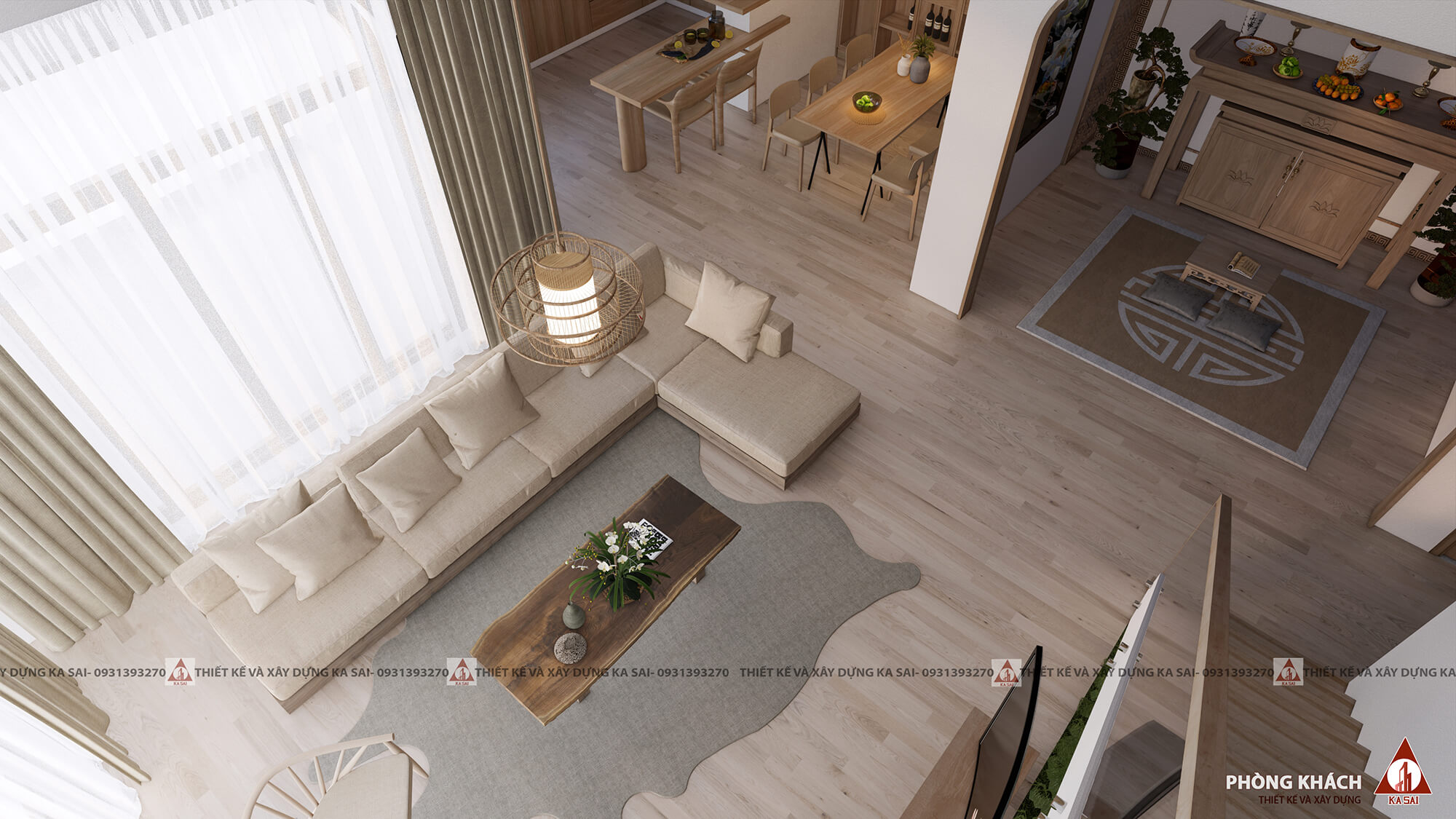 Phòng thờ bản vẽ 3D nhà cấp 4 có gác lửng