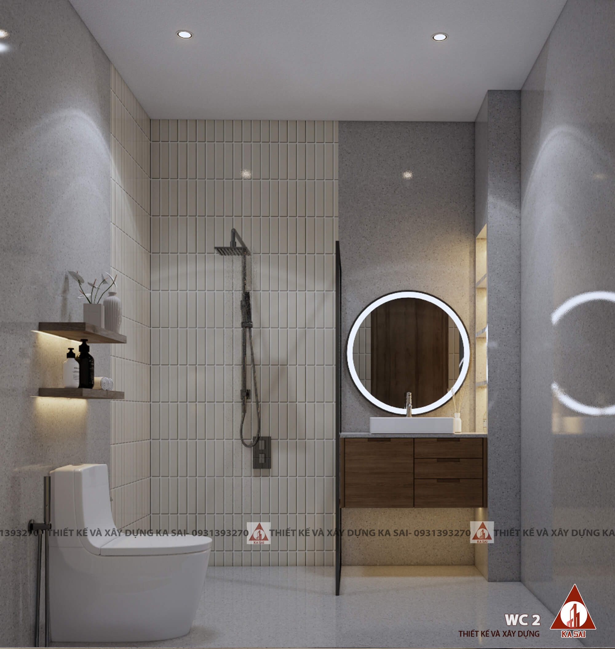 Phòng WC bản vẽ 3D nhà cấp 4 có gác lửng