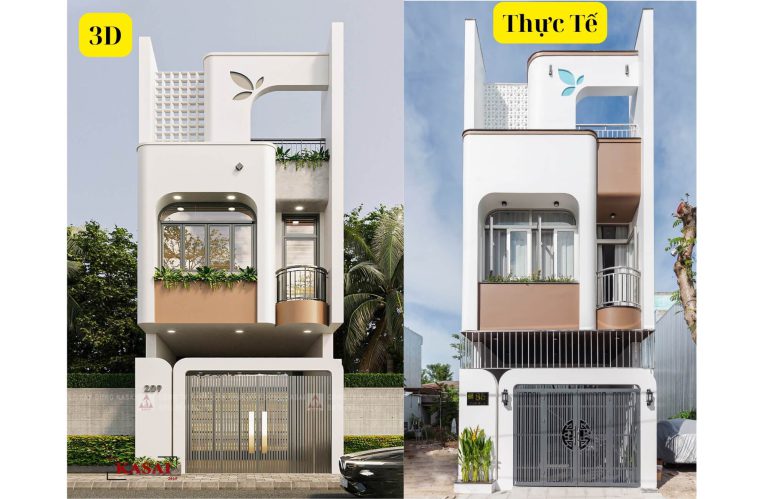 So sánh ảnh 3D và thực tế của nhà 2 tầng tại Đà Nẵng
