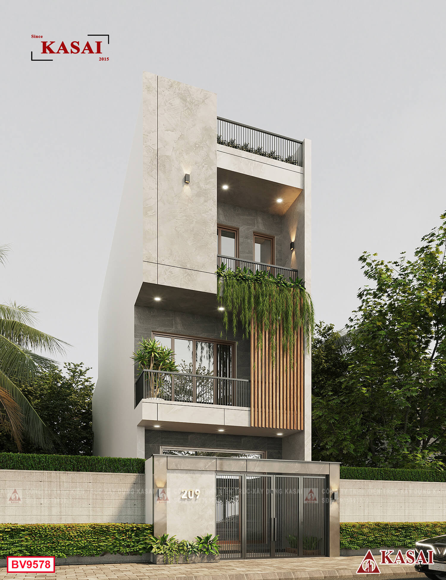 Bản vẽ 3D nhà 3 tầng 5x20m