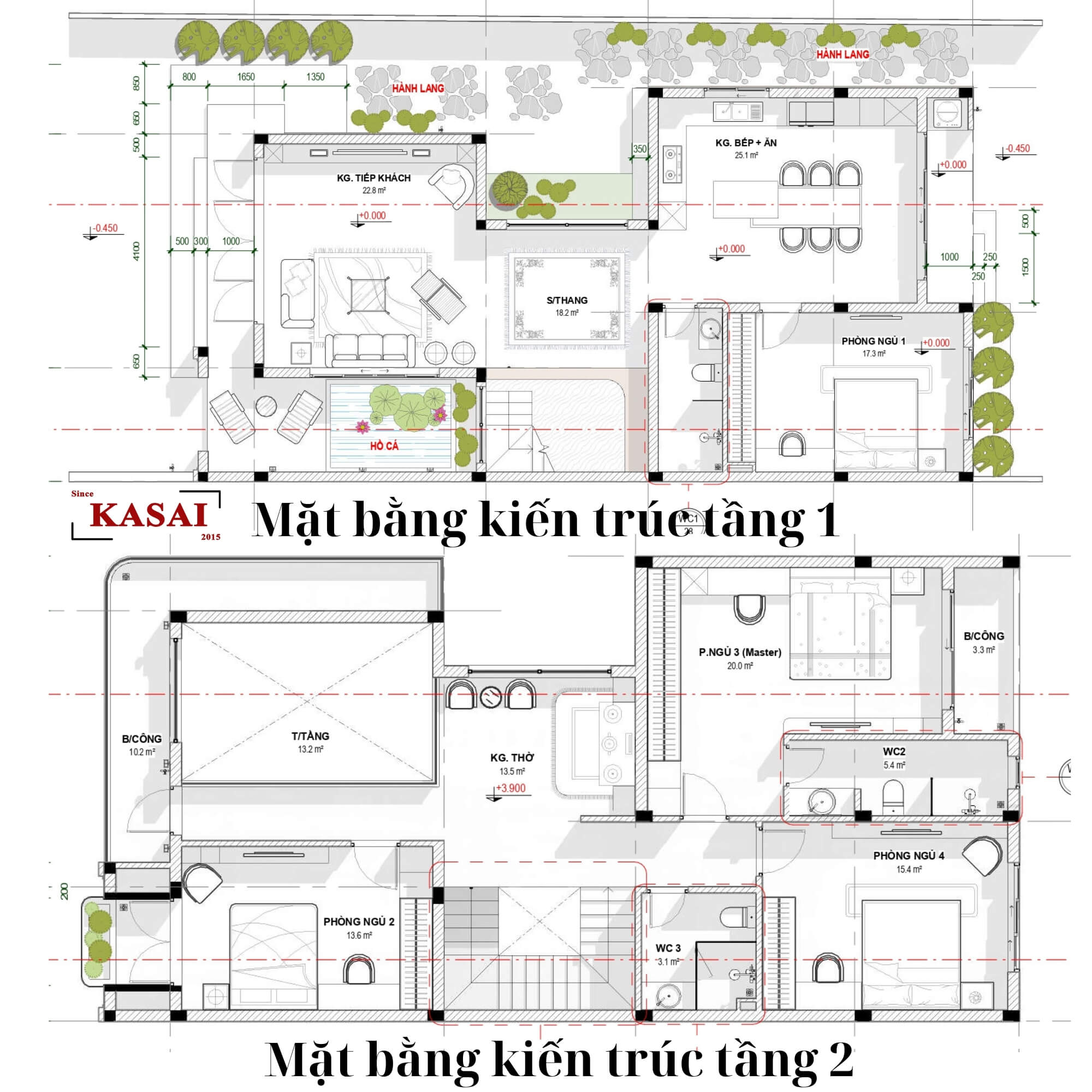 Bản vẽ nhà 2 tầng mặt tiền 10m